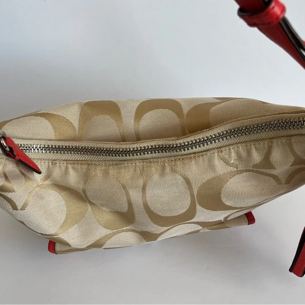 COACH Legacy Signature Courtney Hobo Bag Khaki Coral Large